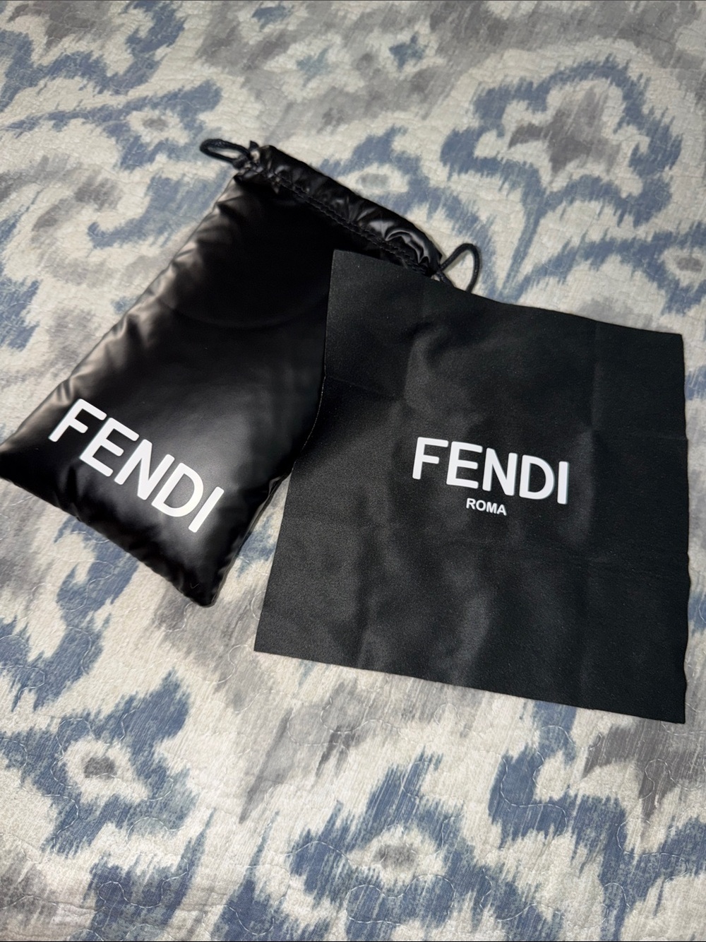 Authentic Fendi Black Drawstring Sunglass Pouch with cleaning cloth - FENDI Roma